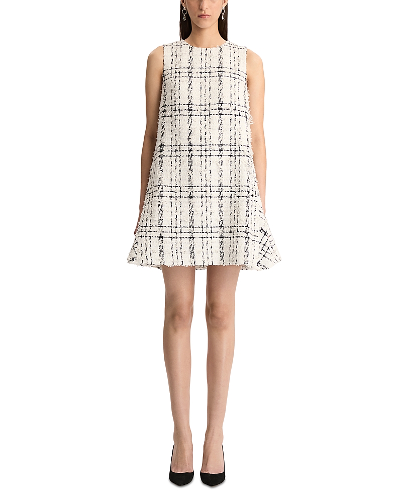 Oscar De La Renta Plaid Eyelash Tweed Shift Dress In White