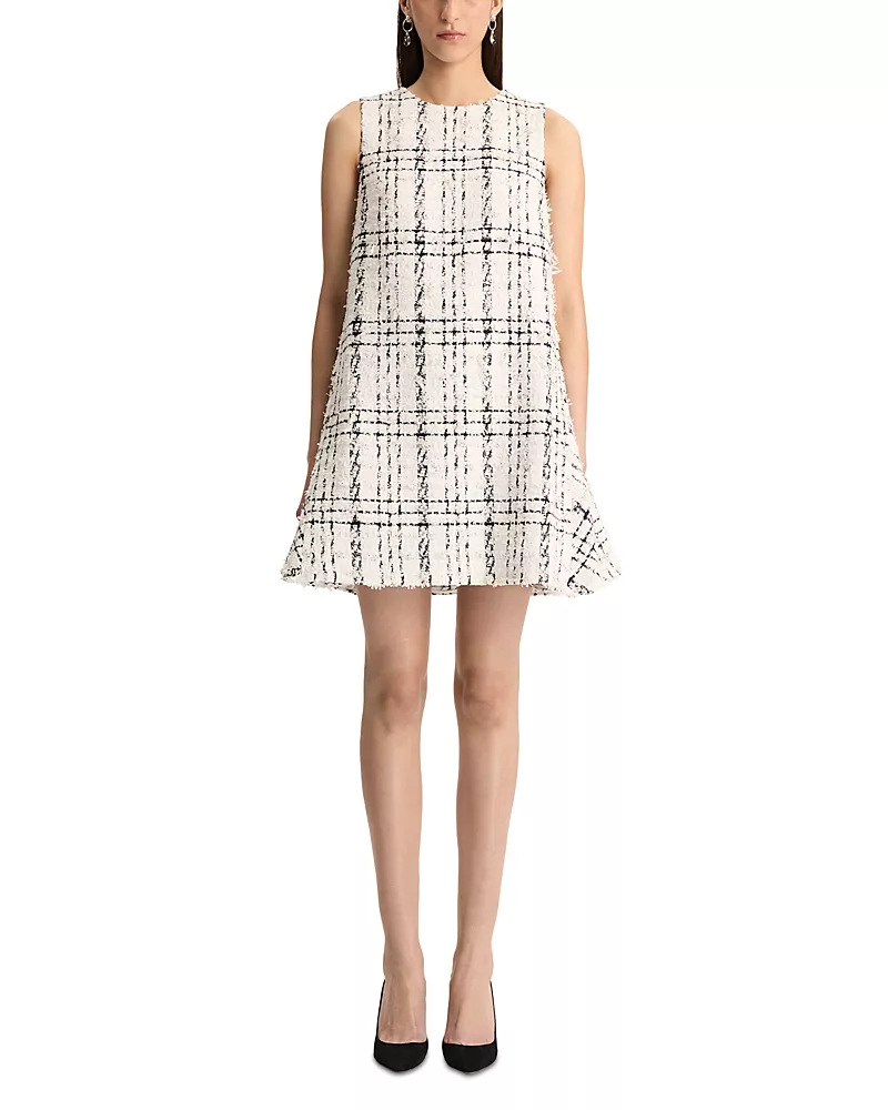 Oscar de la Renta Plaid Eyelash Tweed Shift Dress