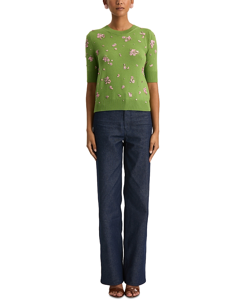 Oscar De La Renta Floral Crystal And Sequin-embellished Wool Sweater In Green