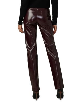 The Patent High Rise Faux Leather Jeans in Bordeaux
