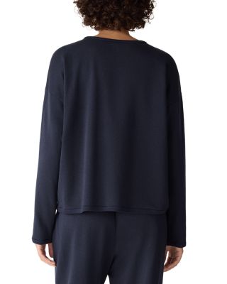 Striped Cozy Brushed Terry Round Neck Cropped Boxy Top