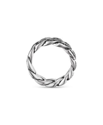 Men's Curb Chain Band Ring in Sterling Silver with Black Diamonds, 8mm