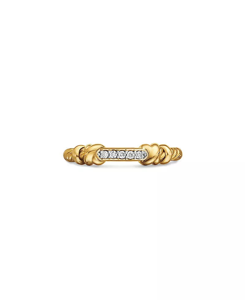 David Yurman Petite Helena Wrap Band Ring in 18K Yellow Gold with Diamonds, 4mm