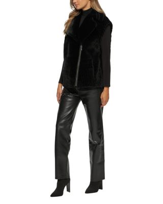  Shearling Lamb Zip Vest with Grooved Pattern