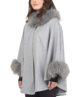 Cashmere & Wool Cape With Lamb Trim