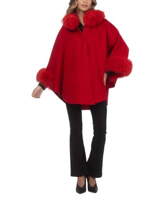 Cashmere & Wool Cape With Lamb Trim