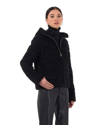 Horizontal Shearling Zip Jacket With Hood