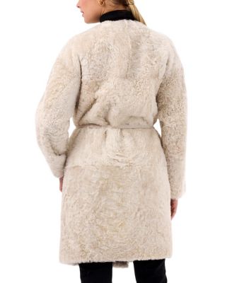 Reversible Collarless Shearling Coat