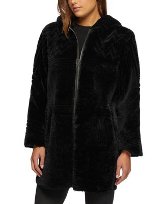 Reversible Shearling Parka Coat with Grooved Pattern