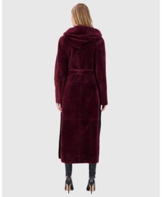 Shearling Zip Parka Coat with Belt