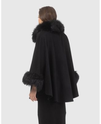 Cashmere & Wool Cape With Lamb Trim