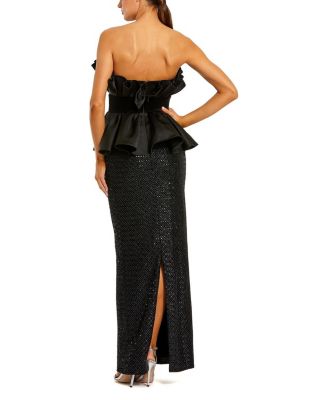  Strapless Satin Peplum Top With Sequin Skirt Gown