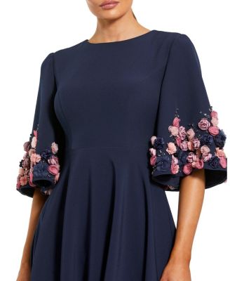  Satin Elbow Sleeve Gown With Flower Trim