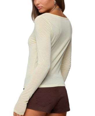  Ria Sheer Long Sleeve Henley Top
