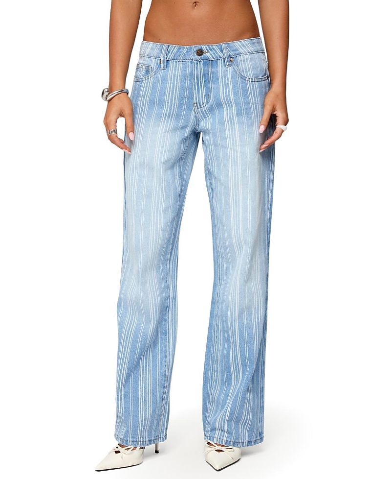Edikted Tera Striped Low Rise Light Rinse Wash Jeans In Blue