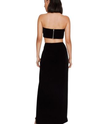 Velvet High Waist Side Split Maxi Skirt