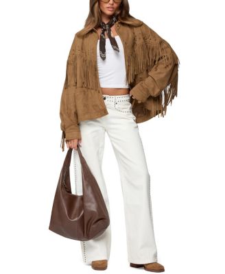  Evonka Fringe Faux Suede Jacket