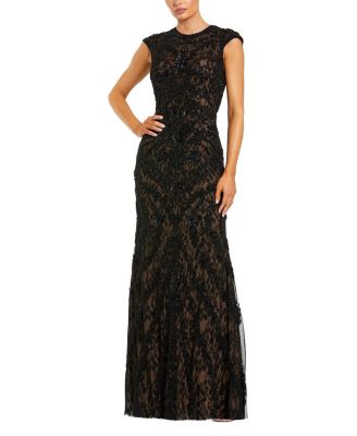  Beaded High Neck Lace Sleeveless Gown