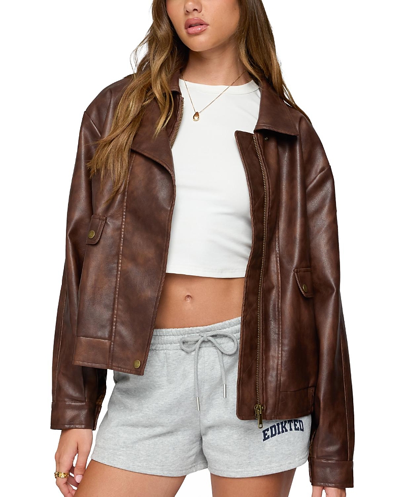 Edikted Ardella Oversized Faux Leather Jacket