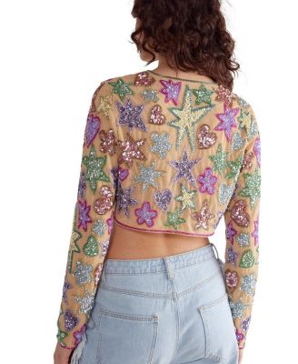 Star And Heart Embellished Crop Jacket