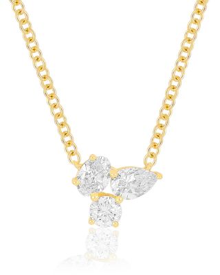 Diamond Mixed Cut Cluster Pendant Necklace in 14K Yellow Gold, 0.27 tcw