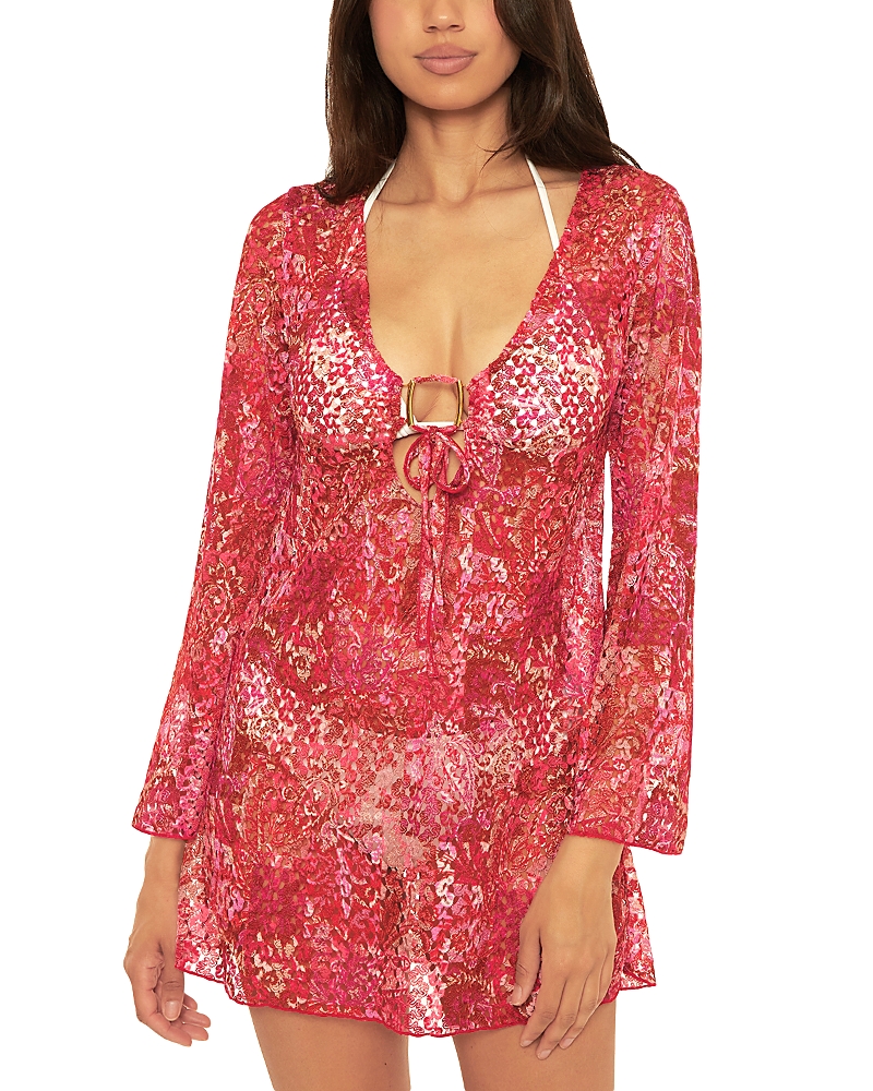Becca By Rebecca Virtue Bali Tie Front Swim Cover-up Tunic In Red