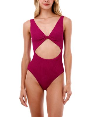 Textured Wave Raspberry Twix Cut Out Moderate Coverage One Piece