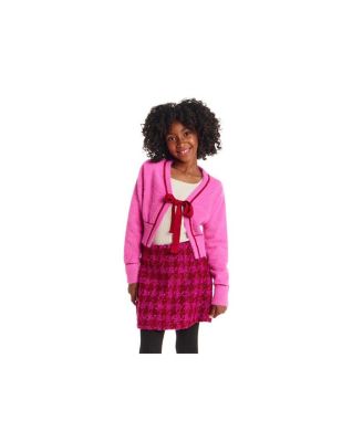 Girls&#39; Eyelash Cardigan Sweater with Satin Bow - Big Kid