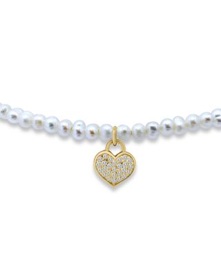 Pav&eacute; Heart Charm Cultured Freshwater Pearl Beaded Slider Bracelet - Exclusive 