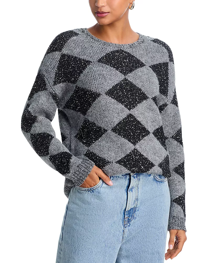 Aqua Argyle Shine Crewneck Sweater - Exclusive