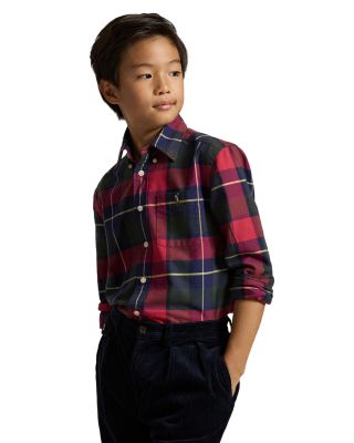 Boys' Plaid Cotton Oxford Shirt - Big Kid