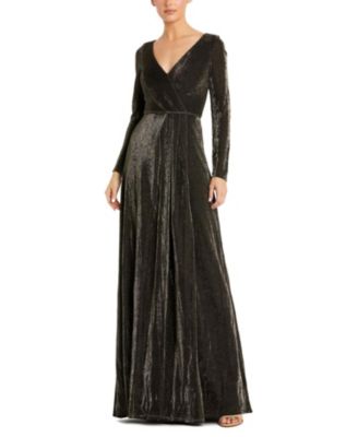 Long Sleeve Faux Wrap A Line Gown
