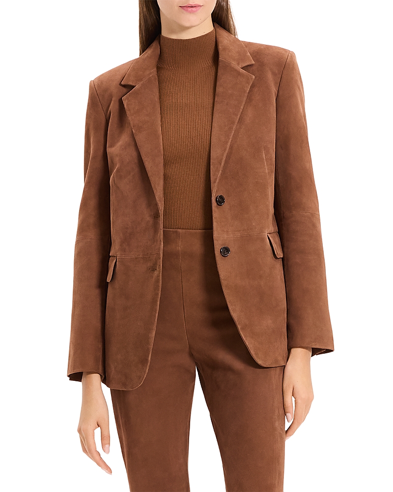 Theory Reece Leather Two Button Blazer In Brown