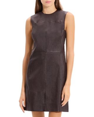 Sleeveless Leather Seam Mini Dress
