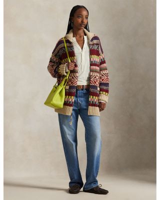 Geometric Shawl-Collar Zip Cardigan