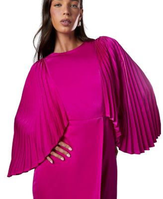 Short Sleeve Pleated Cape Maxi Dress