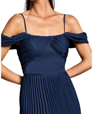 Bardot Pleated Maxi Bridesmaid Dress