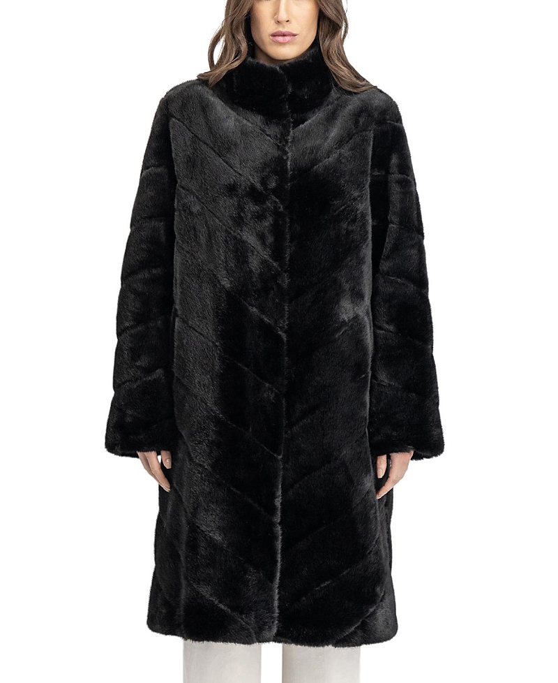 Lyla Grant Faux Fur Mink Coat In Black