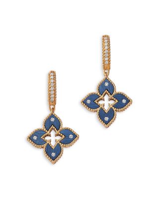 Blue Titanium & 18K Rose Gold Venetian Princess Diamond Dangle Hoop Earrings