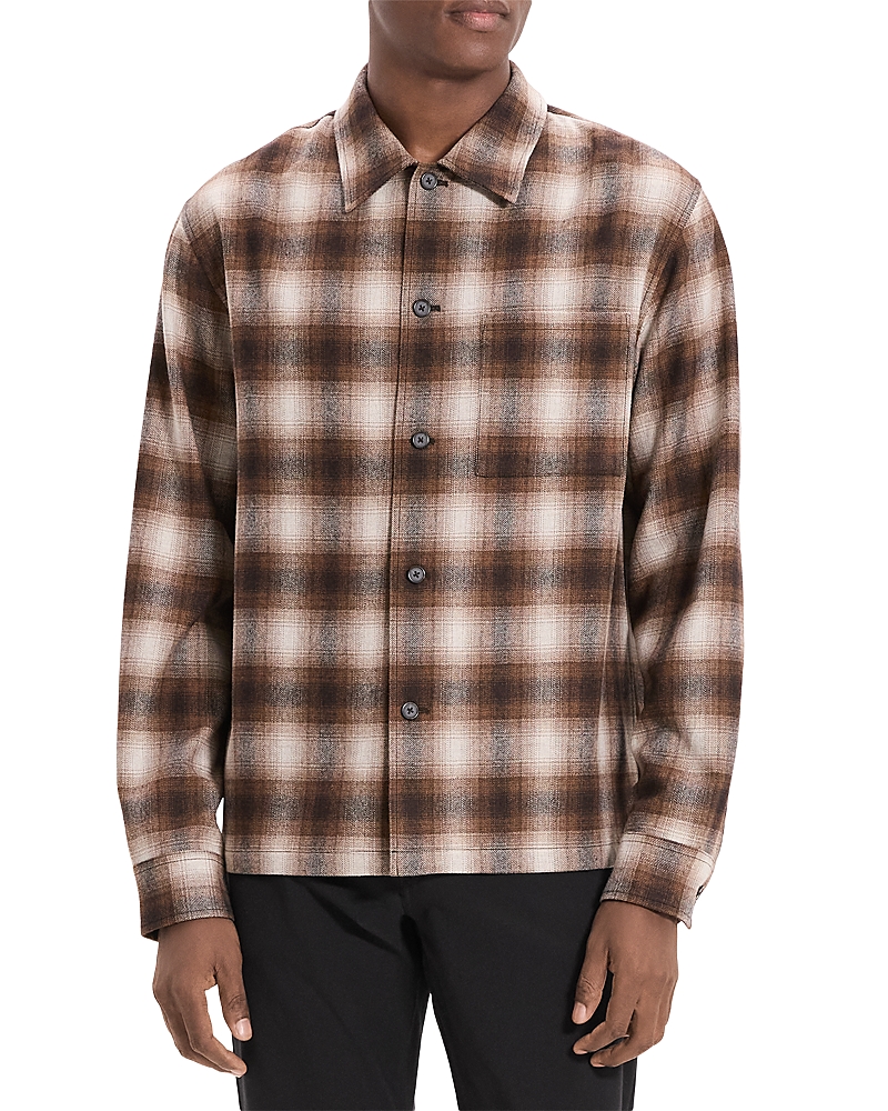 Theory Plaid Button Down Overshirt In Brown