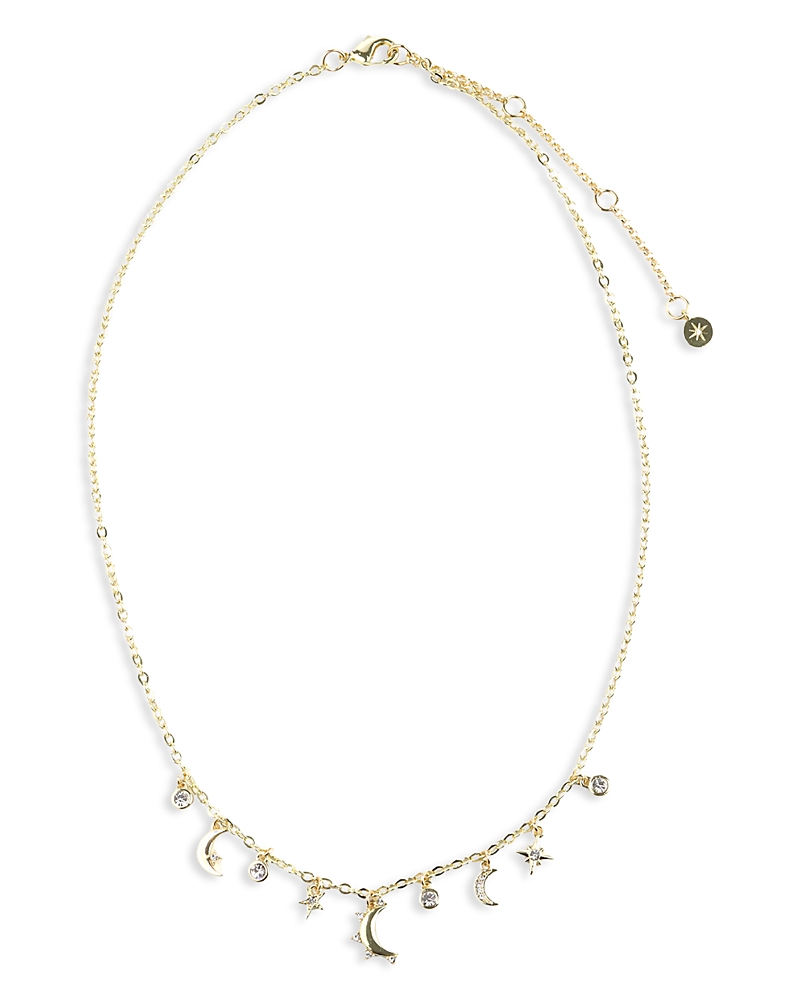 Aqua Cubic Zirconia Delicate Moon Charm Necklace, 17-19 - Exclusive