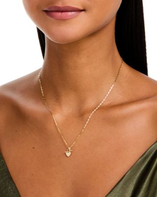 14K Yellow Gold Lab Grown Diamond Heart Toggle Pendant Necklace, 18"