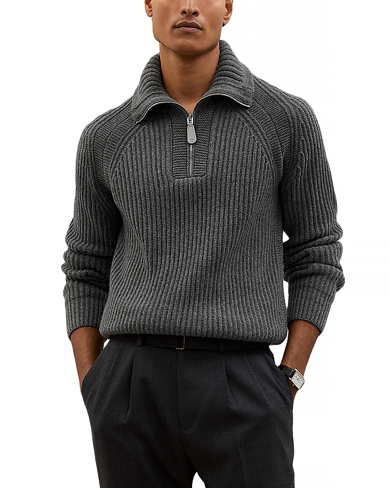 Reiss Men's Half Zip Cashmere Funnel Sweater