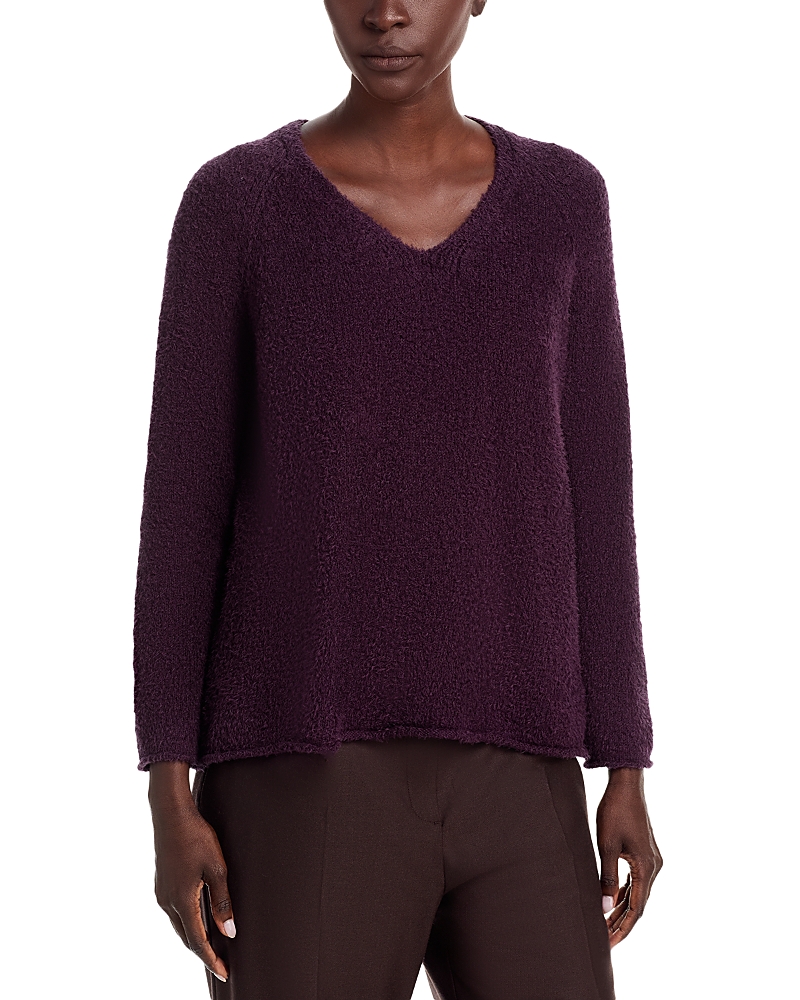 Bloomingdale's Fringed Cotton V Neck Sweater In Purple