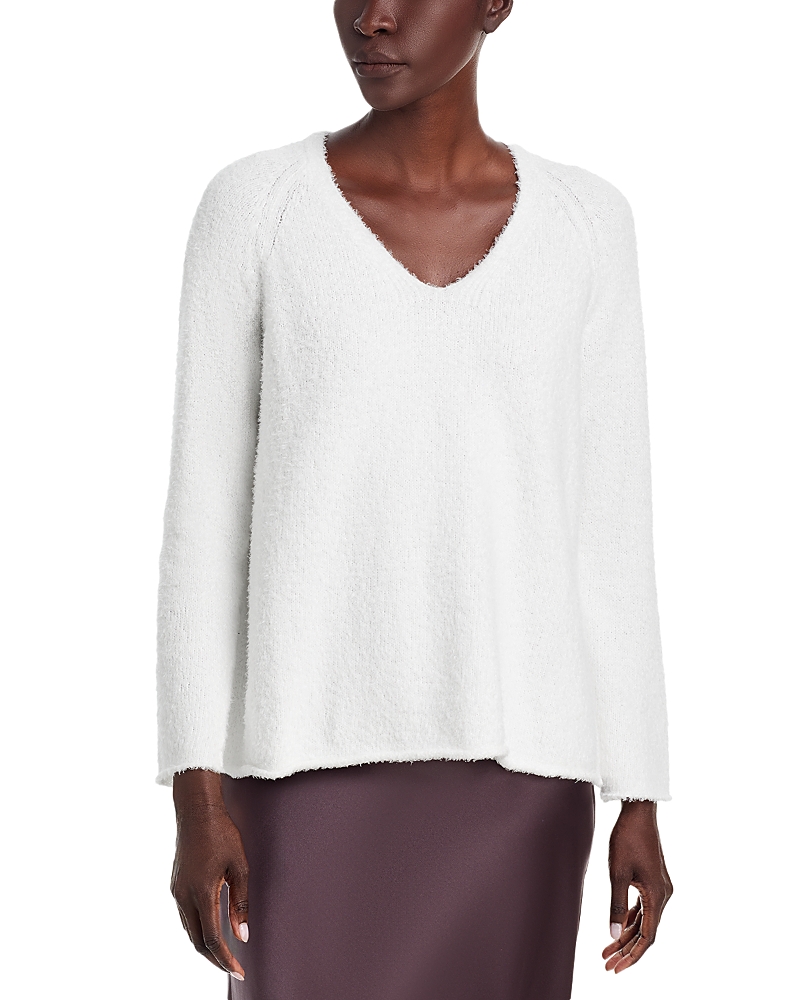 Bloomingdale's Fringed Cotton V Neck Sweater In White
