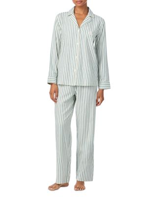 Woven Stripe Notch Collar Long Pajama Set