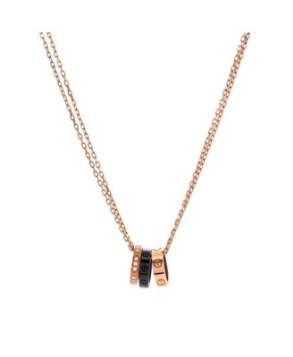 Love 3 Ring Pendant Necklace 18K Rose Gold and Ceramic with Diamonds, 15 - 16.25"