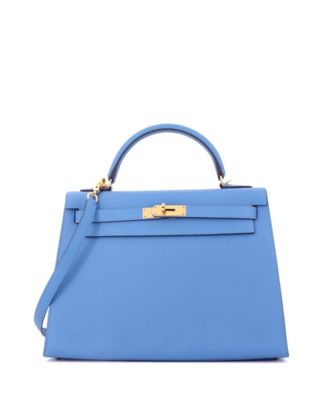 Kelly 32 Handbag Blue Epsom with Gold Hardware