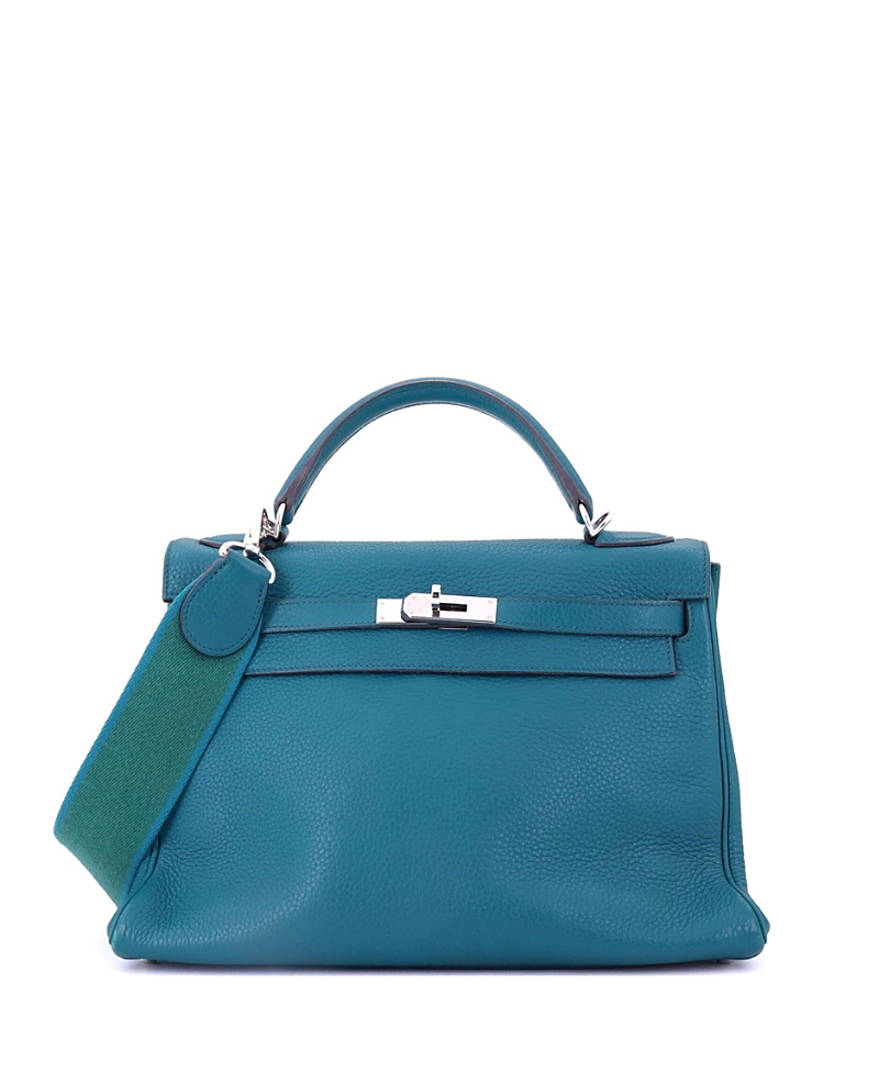 PRE-OWNED HERMES Pre-owned Hermes Kelly 32 Handbag Blue Clemence With Palladium Hardware
