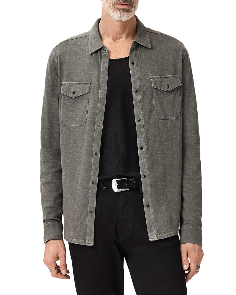 John Varvatos Arvon Knit Organic Cotton Snap-up Western Shirt In Gray